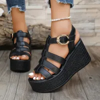 Summer Wedge Sandals Ankle Buckle thumbnail 4