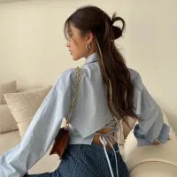 Korean Bandage Shirt Women Backless Chic Blouse thumbnail 1