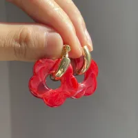 Colorful Flower Resin Hoop Earrings thumbnail 5
