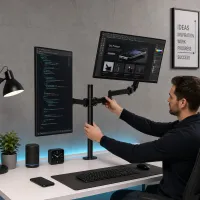 Dual Monitor Stand Adjustable Desk Mount thumbnail 3