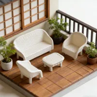 Mini White Wicker Tea Set for Dollhouse thumbnail 4