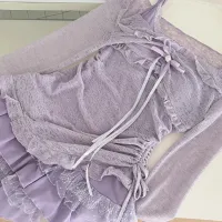 Korean 2-Piece Set: Bow Lace Top & Slim Dress thumbnail 6