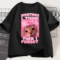 Cat Meme Think Then Forget Tee thumbnail 3