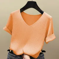 Summer V-Neck Ribbed Pullover Sweater thumbnail 4