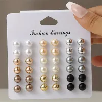 18 Pairs Multi-Color Pearl Stud Earrings Set thumbnail 1