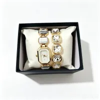 Gold Quartz Watch & Crystal Bracelet Set thumbnail 3