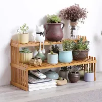 Wood 2-Tier Plant Stand Shelf thumbnail 4
