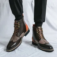 Retro Black Brogue High-Top Boots thumbnail 2