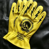 Vintage Skull Leather Motorcycle Gloves thumbnail 1