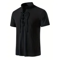 Men's Retro Cotton Linen V-Neck Shirt thumbnail 4