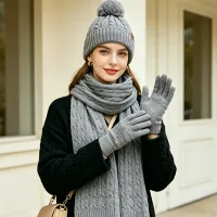 Winter Warm 3-Piece Knit Set with Touch Screen Gloves thumbnail 2