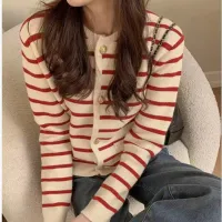Women's Striped Knit Crop Cardigan thumbnail 3