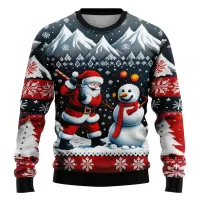 3D Snowman Santa Ugly Christmas Sweater thumbnail 4