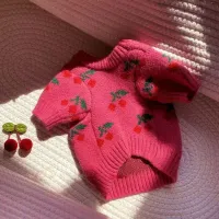 Cherry Print Knitted Winter Dog Sweater thumbnail 1