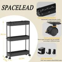SPACELEAD Slim 3-Tier Rolling Cart thumbnail 3