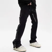Black Y2K Cargo Jeans with Side Zipper thumbnail 4