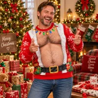 Santa Belly Ugly Christmas Sweater Men thumbnail 4