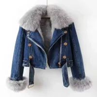 Women Faux Fur Lined Denim Jacket thumbnail 6