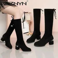 Black Suede Lace-Up Knee High Boots thumbnail 6