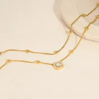 Double Layer Bead Chain Zircon Pendant Necklace thumbnail 6