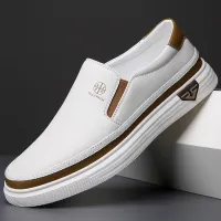 Men's Leather Slip-On Sneakers White thumbnail 2