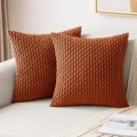 Fall Boho Striped Corduroy Throw Pillow Covers thumbnail 1