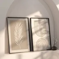 Beige Boho Palm Leaf Print Set of 2 thumbnail 3