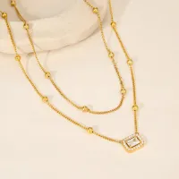 Double Layer Bead Chain Zircon Pendant Necklace thumbnail 5