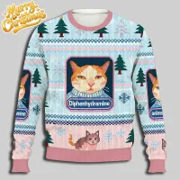 Funny Benadryl Cat Christmas Sweatshirt thumbnail 4