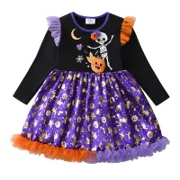 Girls Pumpkin Skull Princess Dress thumbnail 2