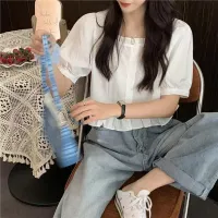 Korean Ruffle Chiffon Cropped Blouse thumbnail 5