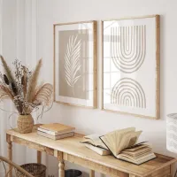 Beige Boho Palm Leaf Print Set of 2 thumbnail 2