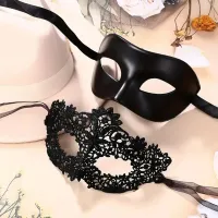 Black Lace Masquerade Mask Set for Couples thumbnail 2