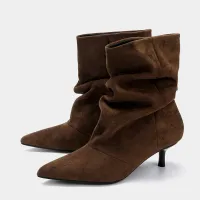 Pleated Suede Pointed Toe Ankle Boots thumbnail 1