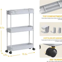 Slim 3-Tier Rolling Storage Cart thumbnail 4