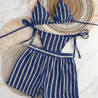 Women's 3-Piece Mesh Lace-Up Bikini Set thumbnail 4