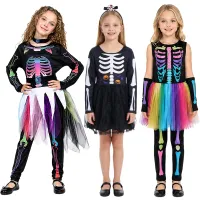Rainbow Skeleton Kids Halloween Dress thumbnail 1