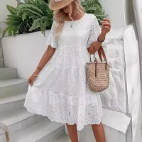 White Eyelet Embroidery Midi Dress thumbnail 1
