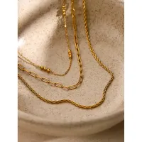 18K Gold Plated Layered Chain Necklace thumbnail 2