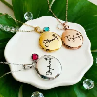 Personalized Photo Necklace with Birth Flower Pendant thumbnail 1
