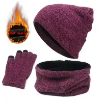 Winter Knitted Beanie Scarf Gloves Set thumbnail 1