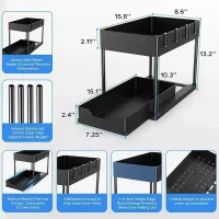 2 Tier Sliding Under Sink Organizer Rack thumbnail 5