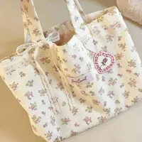 Printed Tote Bag with Lace Bow thumbnail 1