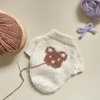 Beige Bear Bow Knit Dog Hoodie Sweater thumbnail 3
