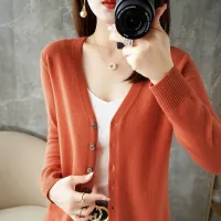 Women's V-Neck Loose Knit Cardigan thumbnail 1