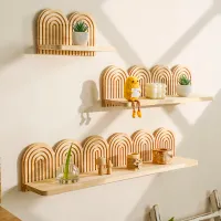 Boho Rainbow Arched Wood Wall Shelf thumbnail 1