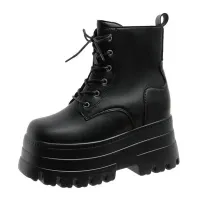 Women's Front Lace Military Platform Boots thumbnail 1