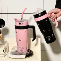 New Tumbler with Handle and Straw Lid Vacuum Insulated Water Bottle Straw Cover Silicone Boot Leak-proof Travel Coffee Cup 40Oz thumbnail 2