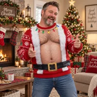 Santa Belly Ugly Christmas Sweater Men thumbnail 5