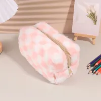 Cute Korean Checkered Pencil Case,Large School Pouch Zipper,Pen Holder Organizer, Capacity Aesthetic Stationery  for Students thumbnail 3